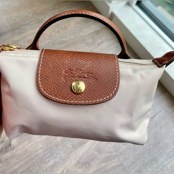 BRAND NEW - Longchamp LE PLIAGE ORIGINAL POUCH WITH HANDLE - Tan and Cream - Picture 1 of 6